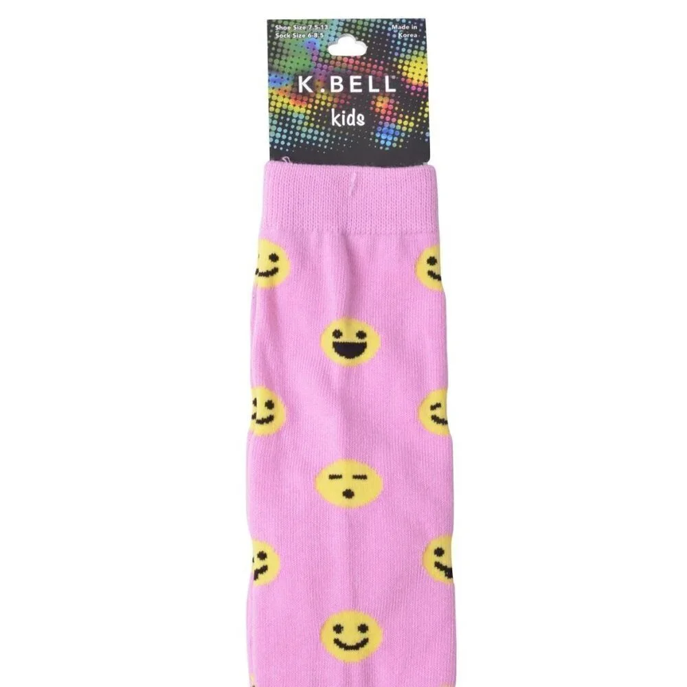 K Bell Girls/Kids Pink Emoticon Socks
